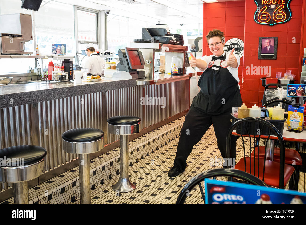 Happy staff at Takhomasak Steak n Shake in Springfield, Missouri, USA Stock Photo Alamy