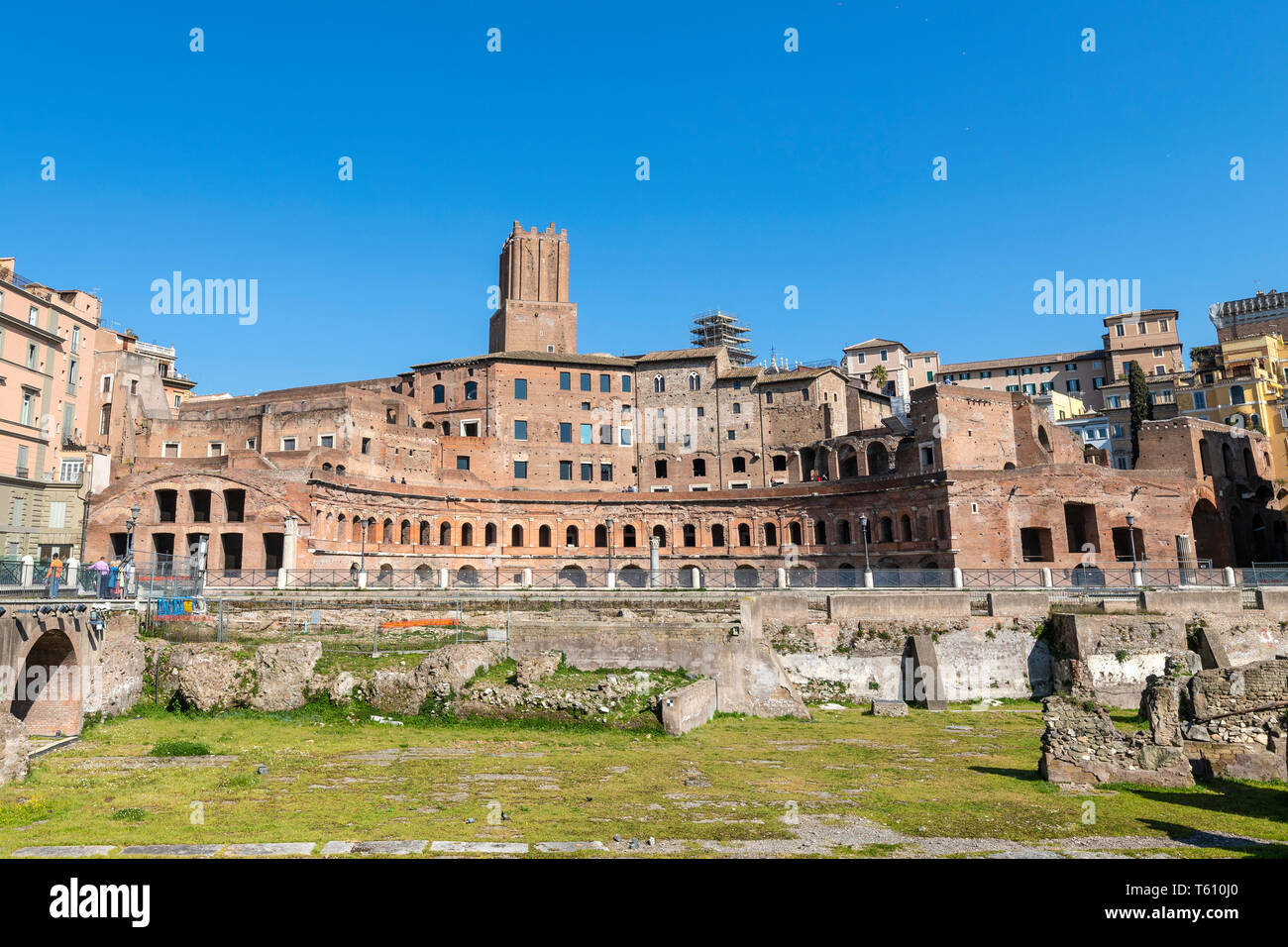 The Markets of Trajan constitute an extensive complex of Roman buildings in the city of Rome, on the slopes of the Quirinal hill. Stock Photo