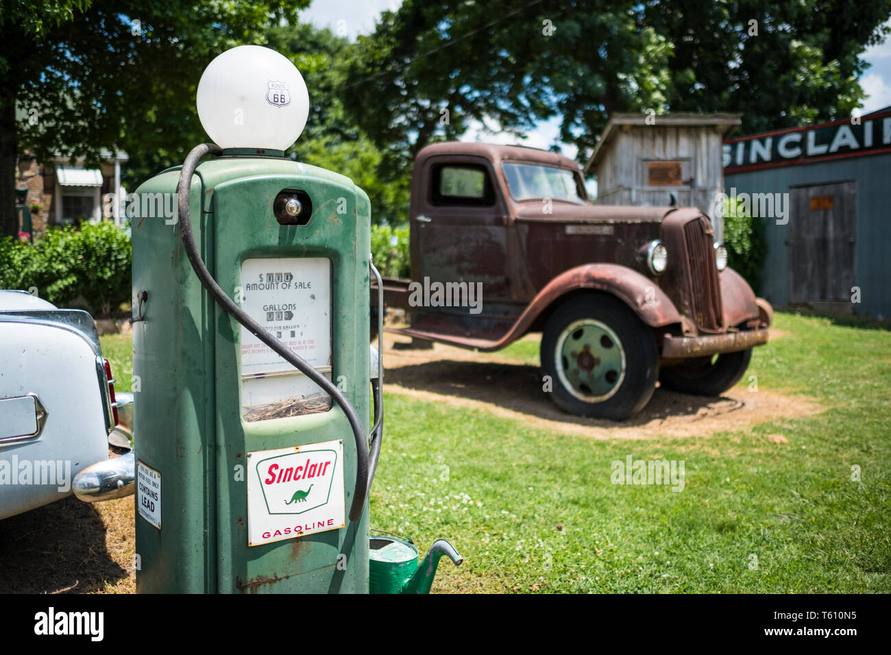 Pump at historic Gary's Gay Parita gas station on U.S. Route 66 at