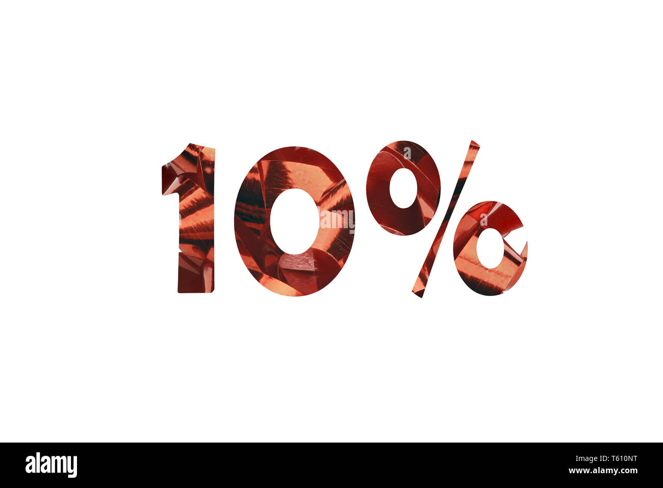 Cut out of the number 10 with percent sign from a red gift loop picture Stock Photo