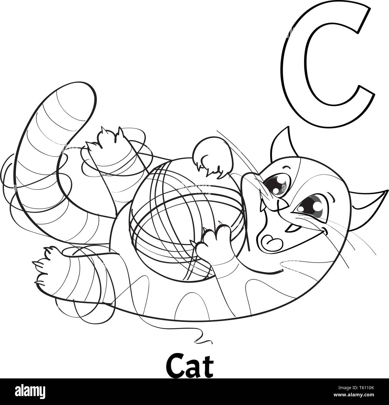 Vector alphabet letter C, coloring page. Cat Stock Vector