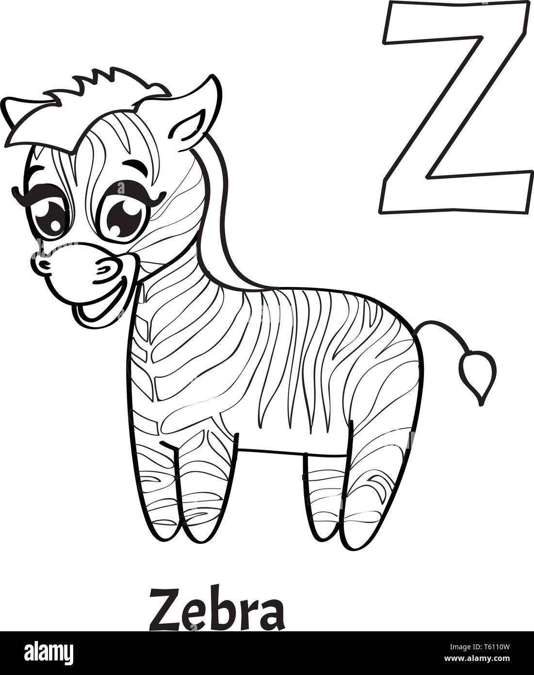 Vector alphabet letter Z, coloring page. Zebra Stock Vector