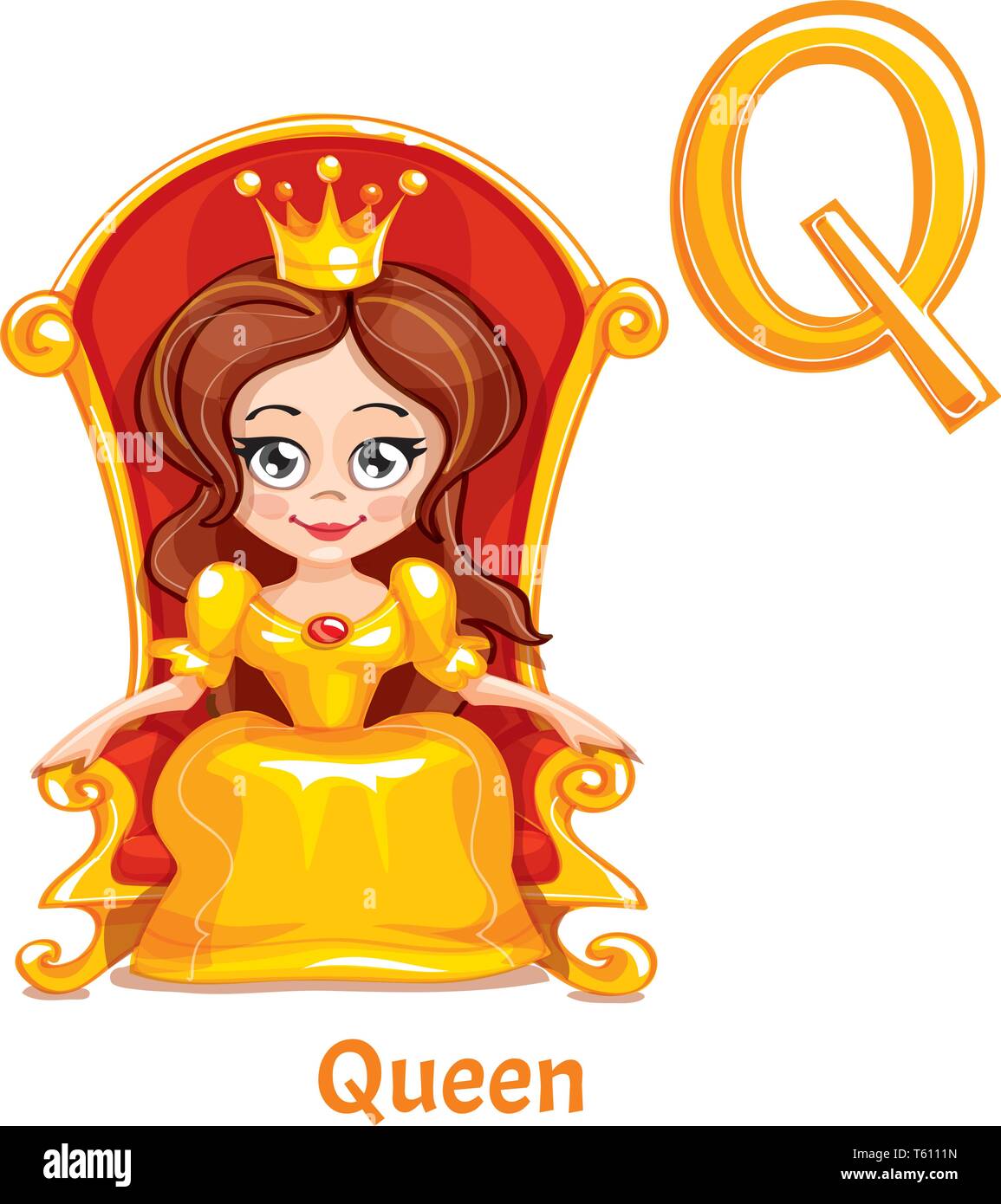 Vector alphabet letter Q. Queen. Stock Vector