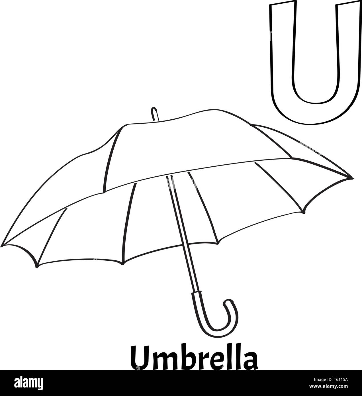 Vector alphabet letter U, coloring page. Umbrella Stock Vector