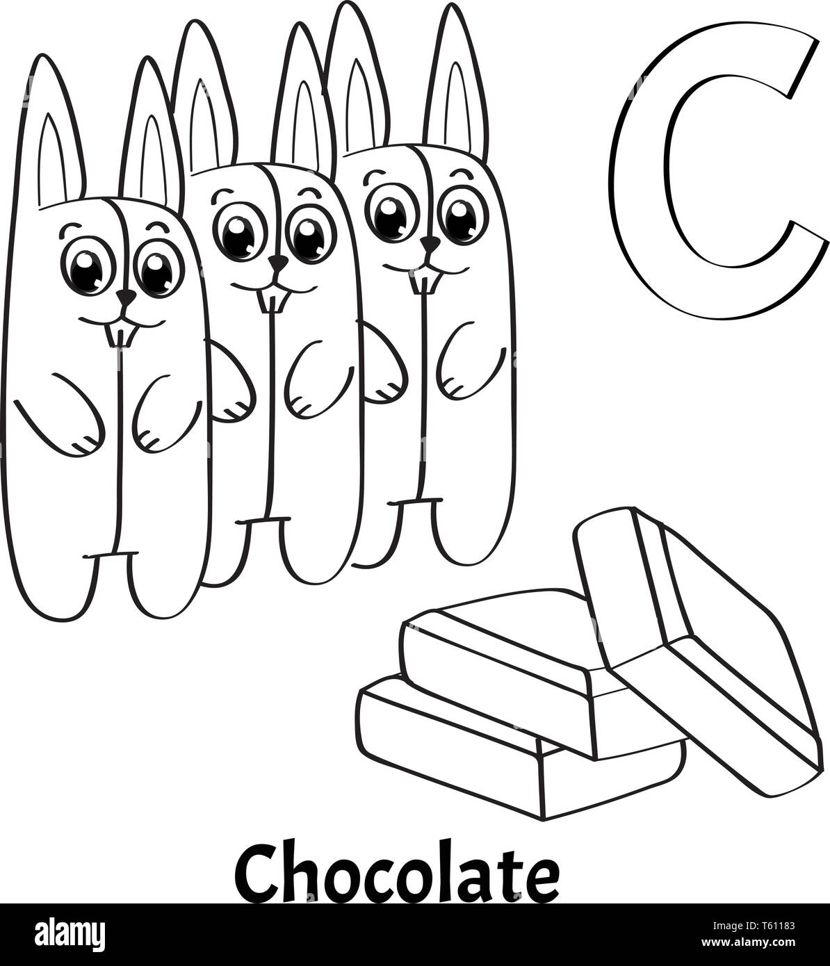 Vector alphabet letter C, coloring page. Chocolate Stock Vector
