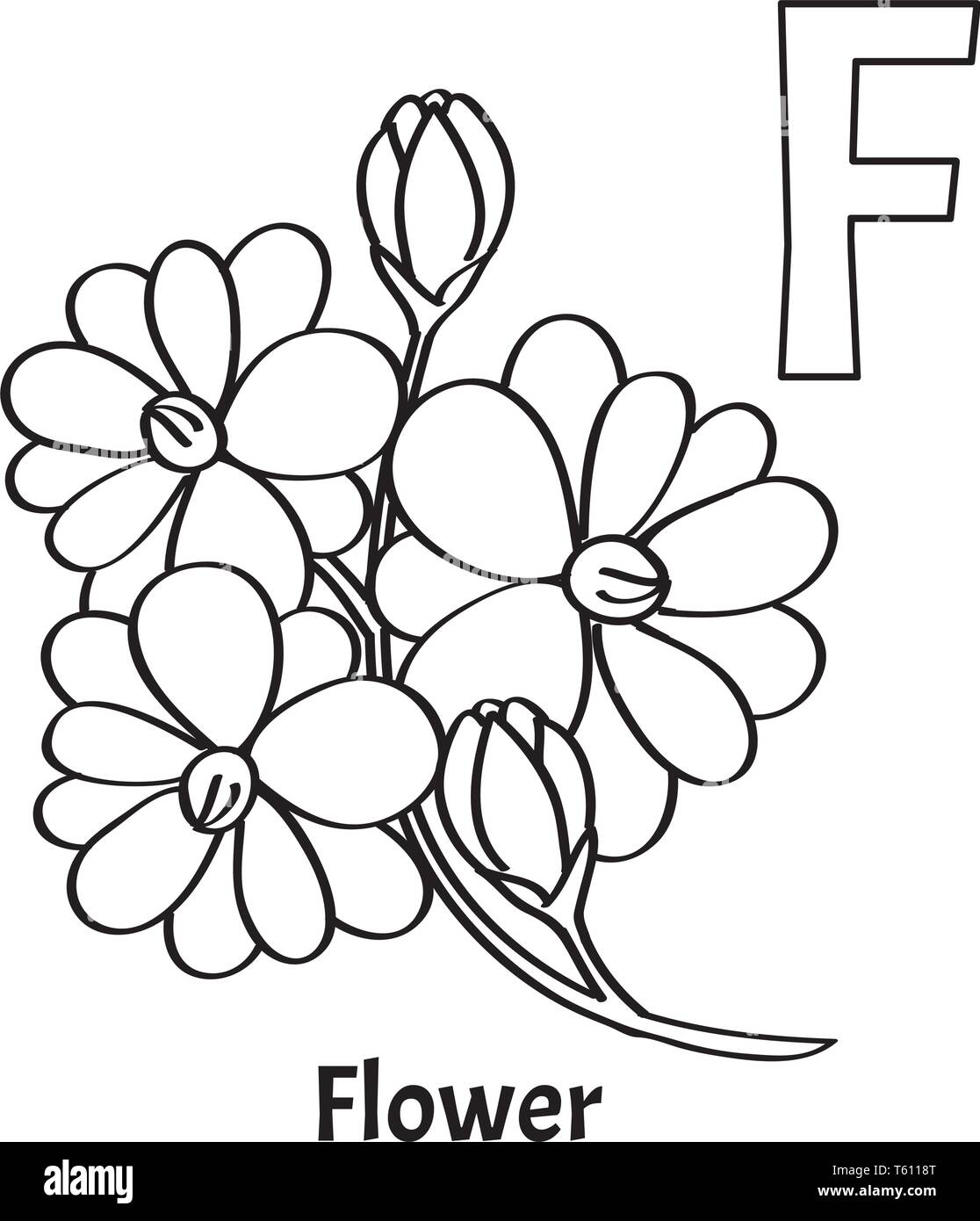 Vector alphabet letter F, coloring page. Flower Stock Vector Image ...