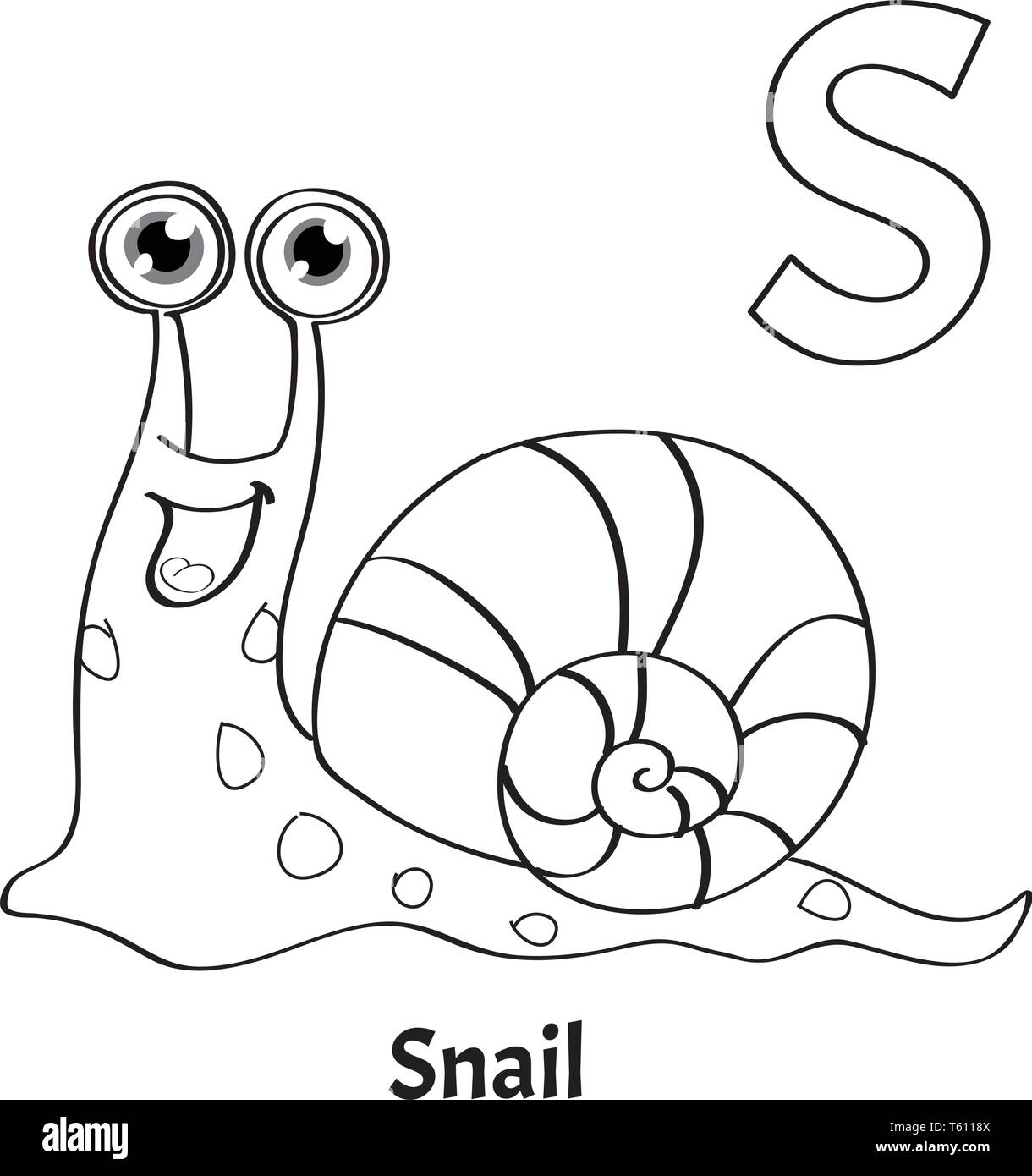 Vector alphabet letter S, coloring page. Snail Stock Vector