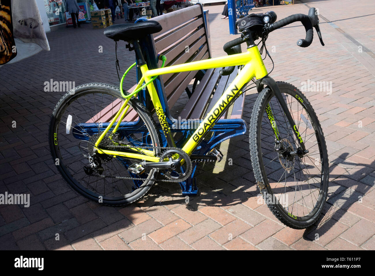A yellow Boardman CXR  racing mens cyclo-cross bicycle Stock Photo