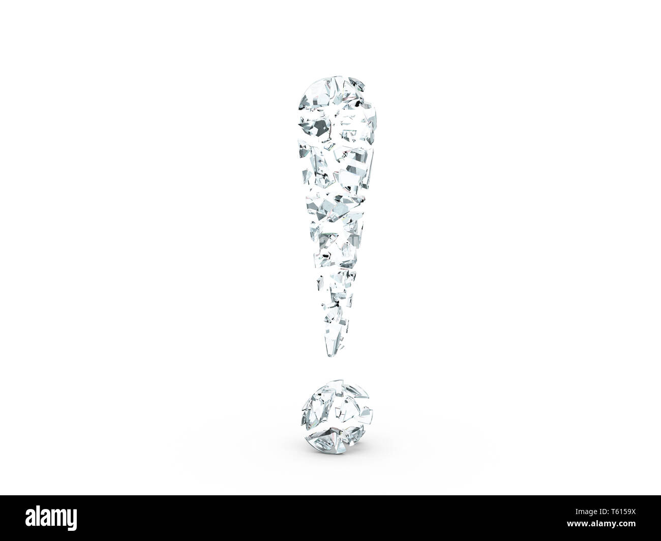 Broken glass exclamation mark symbol on a white background. 3d illustration. Stock Photo