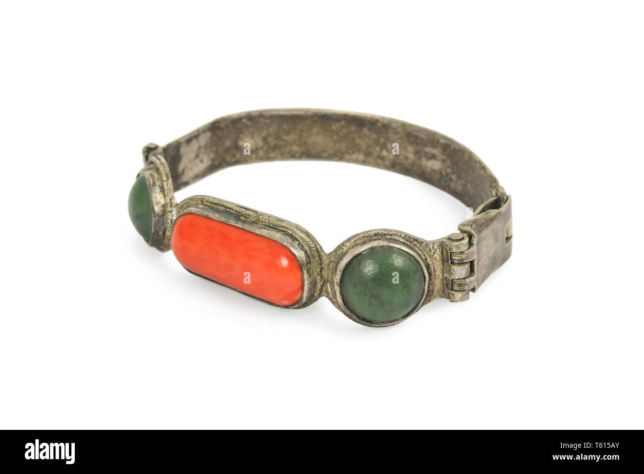 Ancient buddhist bracelet in silver and semiprecious stones Stock Photo