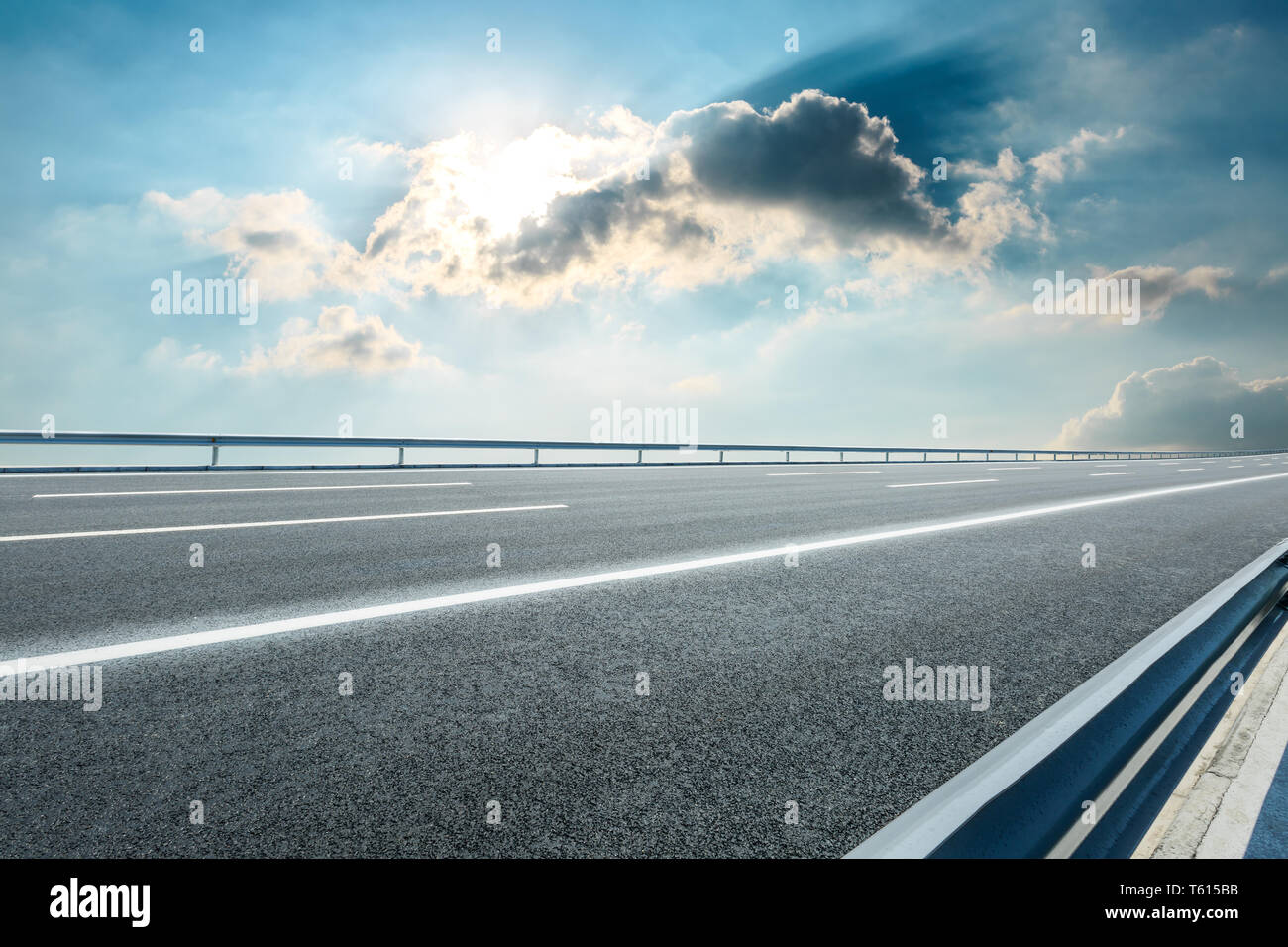 Empty asphalt road ground and blue sky with white clouds scene Stock ...