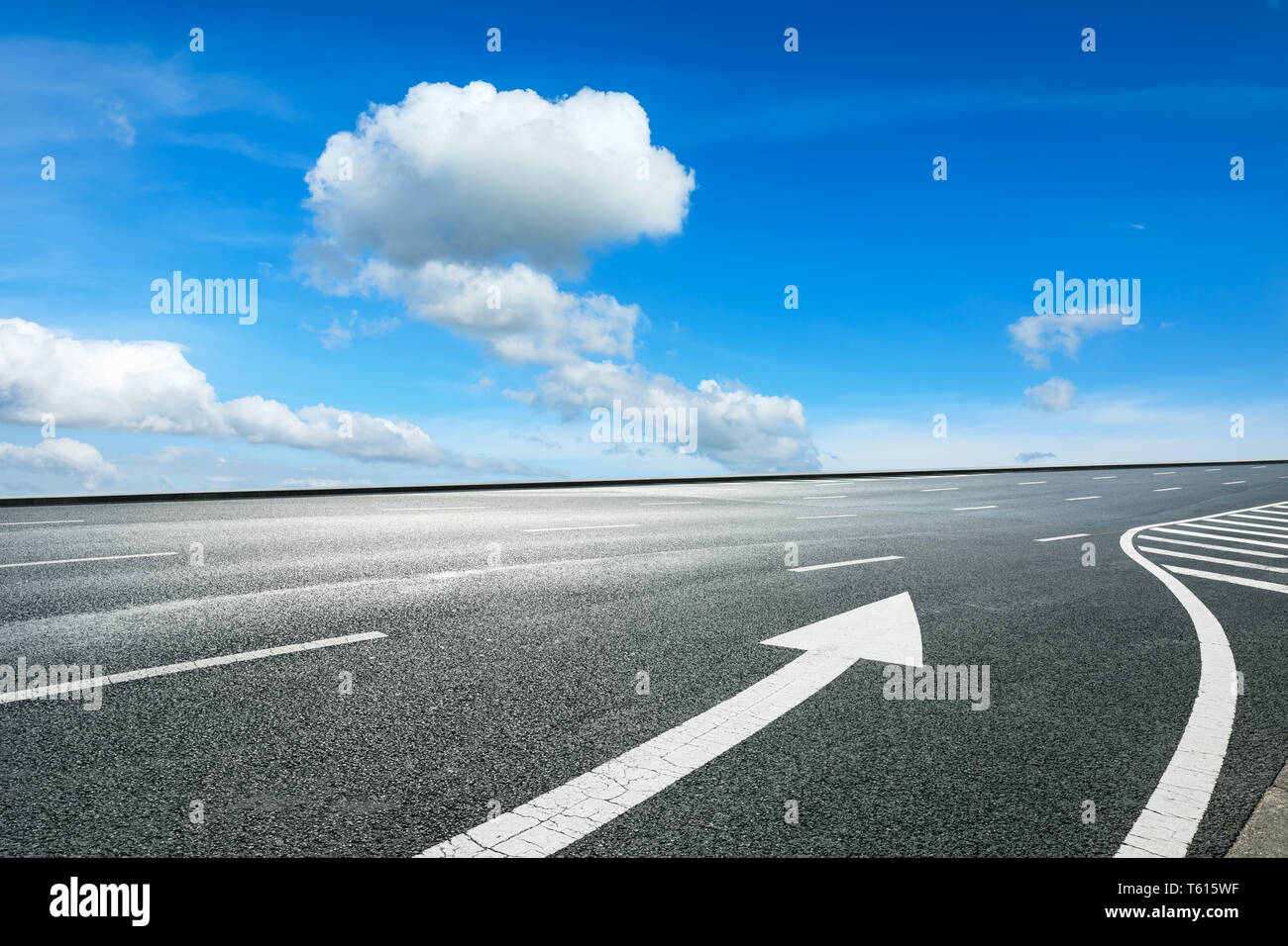 Empty asphalt road ground and blue sky with white clouds scene Stock ...