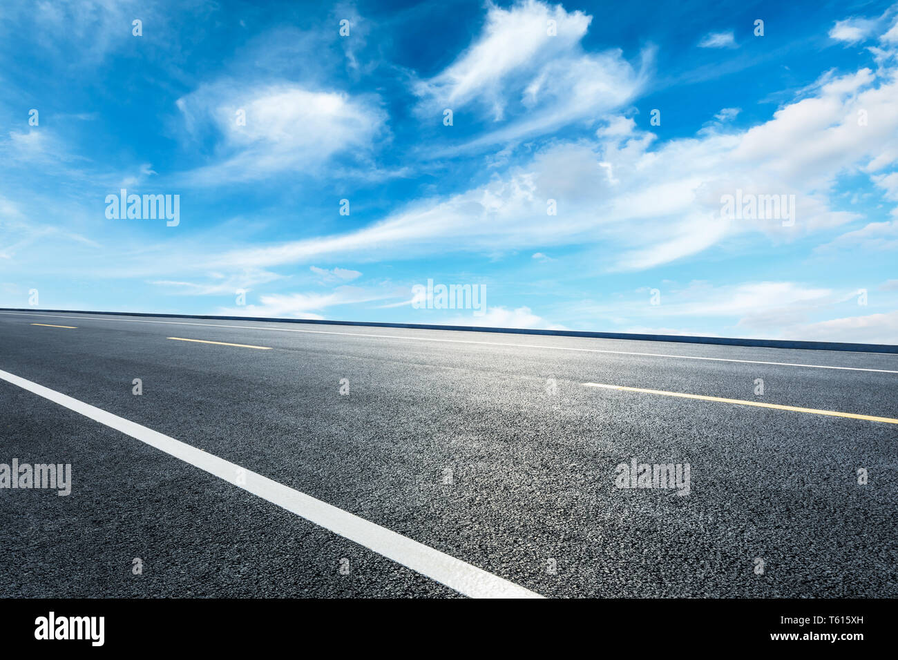 Empty asphalt road ground and blue sky with white clouds scene Stock ...