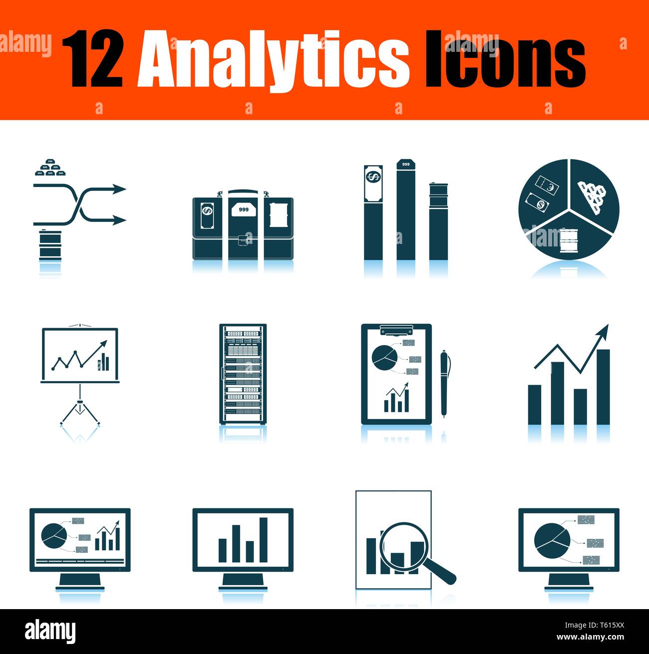Analytics Icon Set. Shadow Reflection Design. Vector Illustration Stock ...