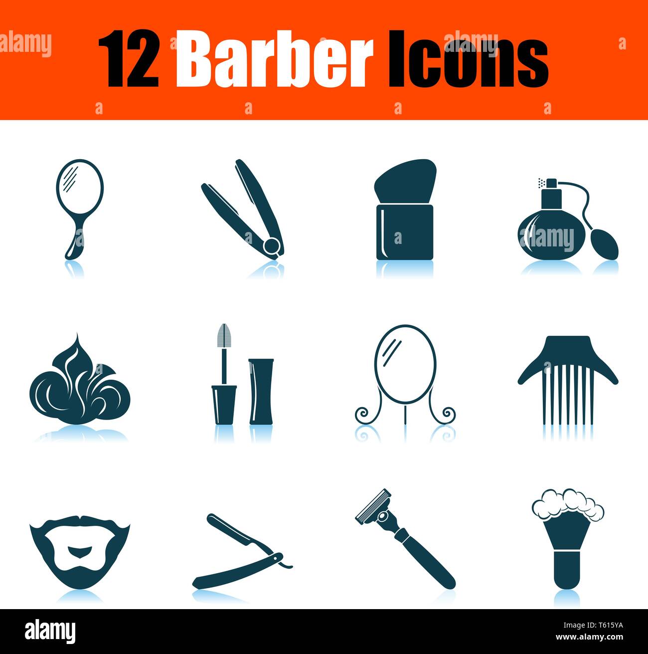 Barber Icon Set. Shadow Reflection Design. Vector Illustration Stock ...