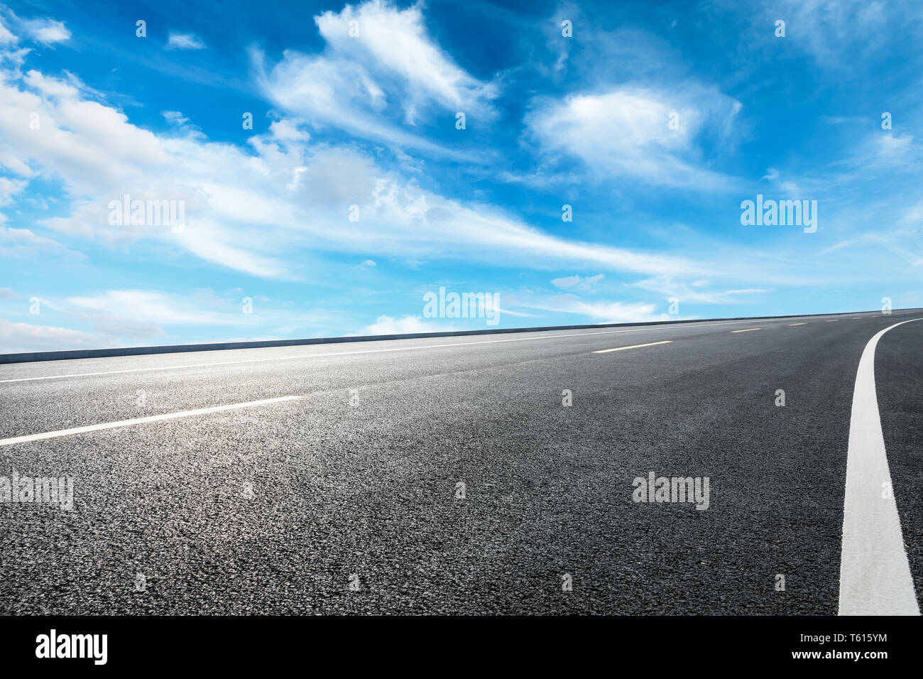 Empty asphalt road ground and blue sky with white clouds scene Stock ...