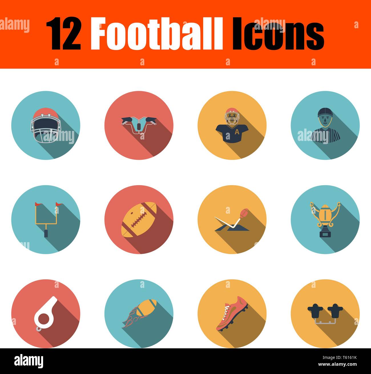 Football Icon Set. Flat Design With Long Shadow. Vector illustration ...