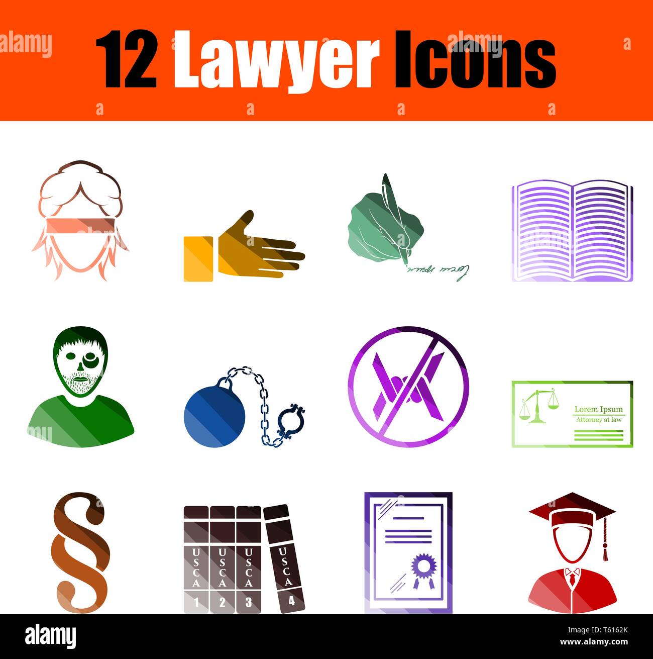 Lawyer Icon Set. Flat Color Ladder Design. Vector Illustration Stock ...