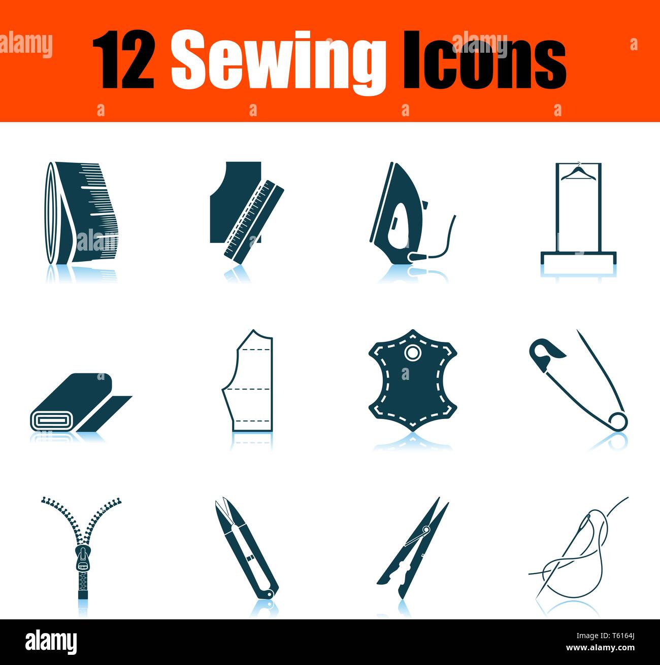 Sewing Icon Set. Shadow Reflection Design. Vector Illustration. Stock Vector