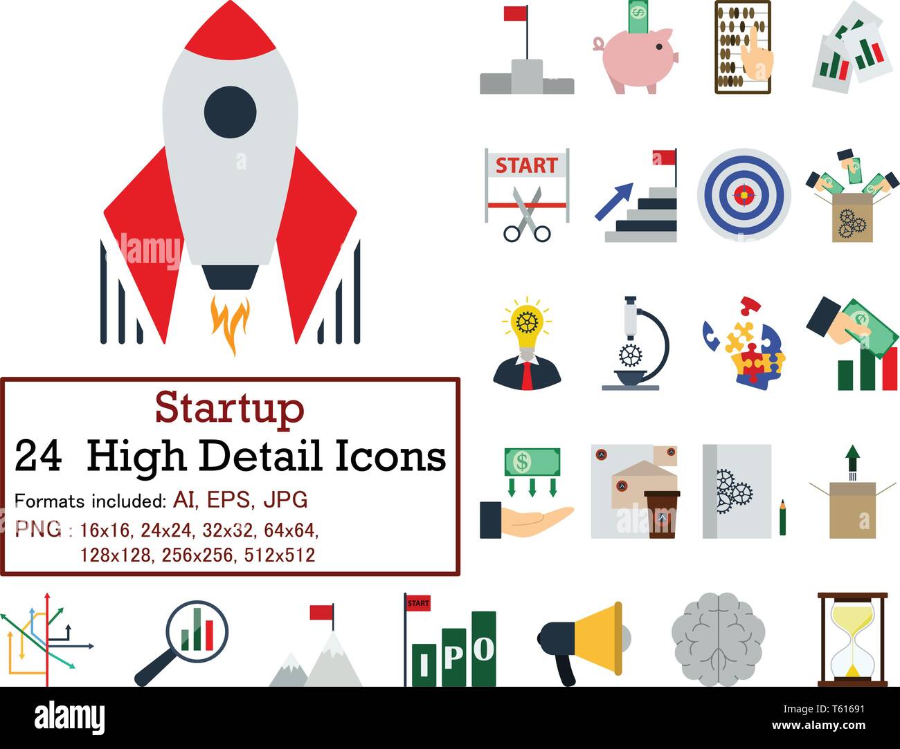 Set of 24 highly detailed icons on Startup theme. Full color flat ...