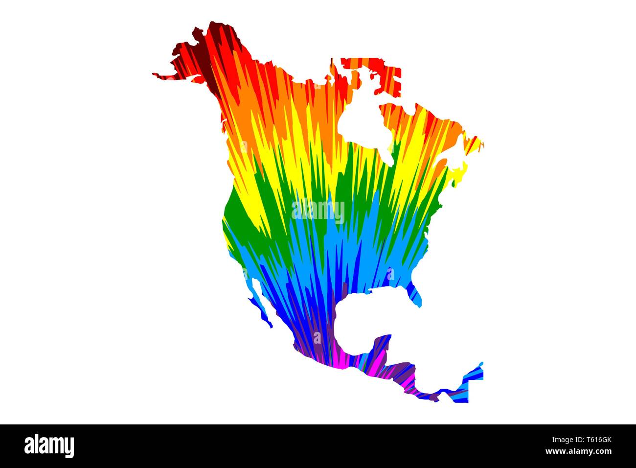 North America continent - map is designed rainbow abstract colorful pattern, North America map made of color explosion, Stock Vector