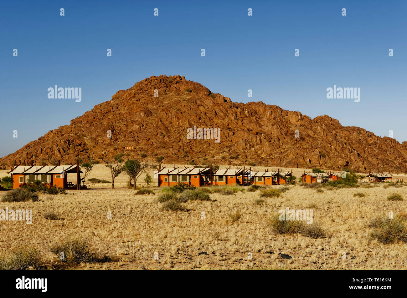 Tourist accomodation: Bungalows in Desert Camp near Sesriem, Maltahöhe, Hardap Region, Namibia Stock Photo
