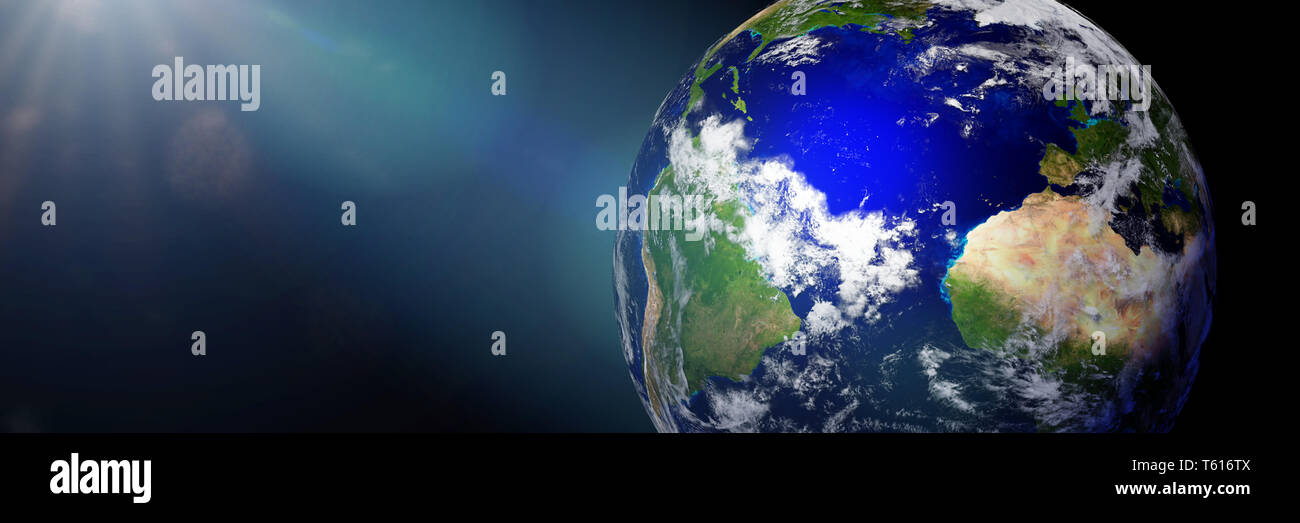 planet Earth, the blue planet in empty space (3d science rendering, elements of this image are furnished by NASA) Stock Photo