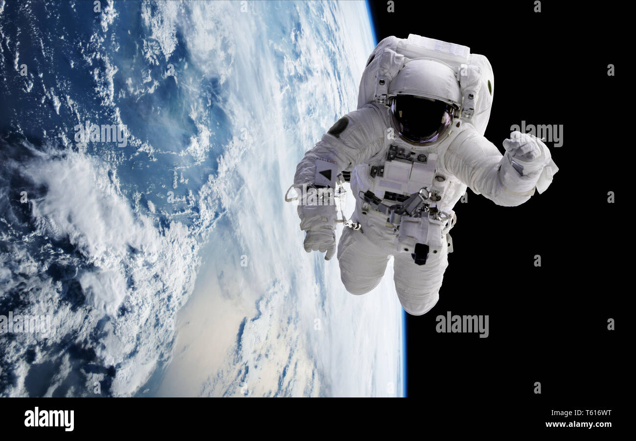 astronaut in orbit of planet Earth (3d illustration, elements of this image are furnished by NASA) Stock Photo