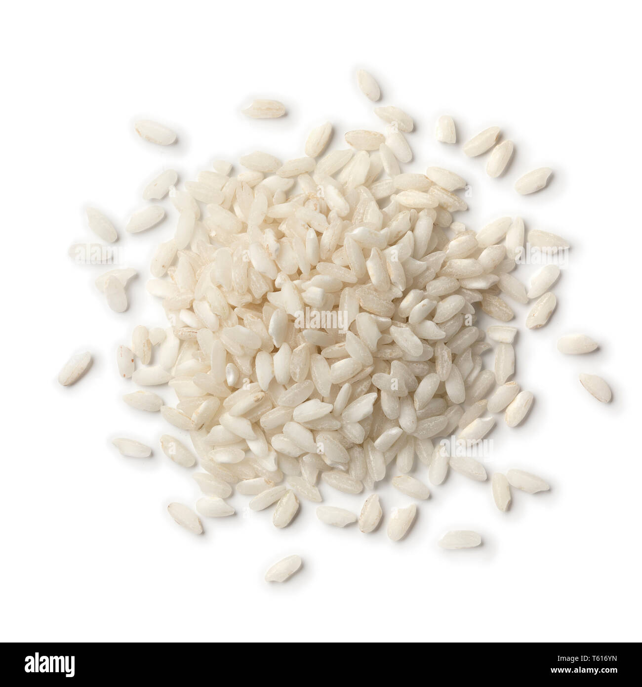 Heap of Italian Carnaroli risotto rice isolated on white background Stock Photo