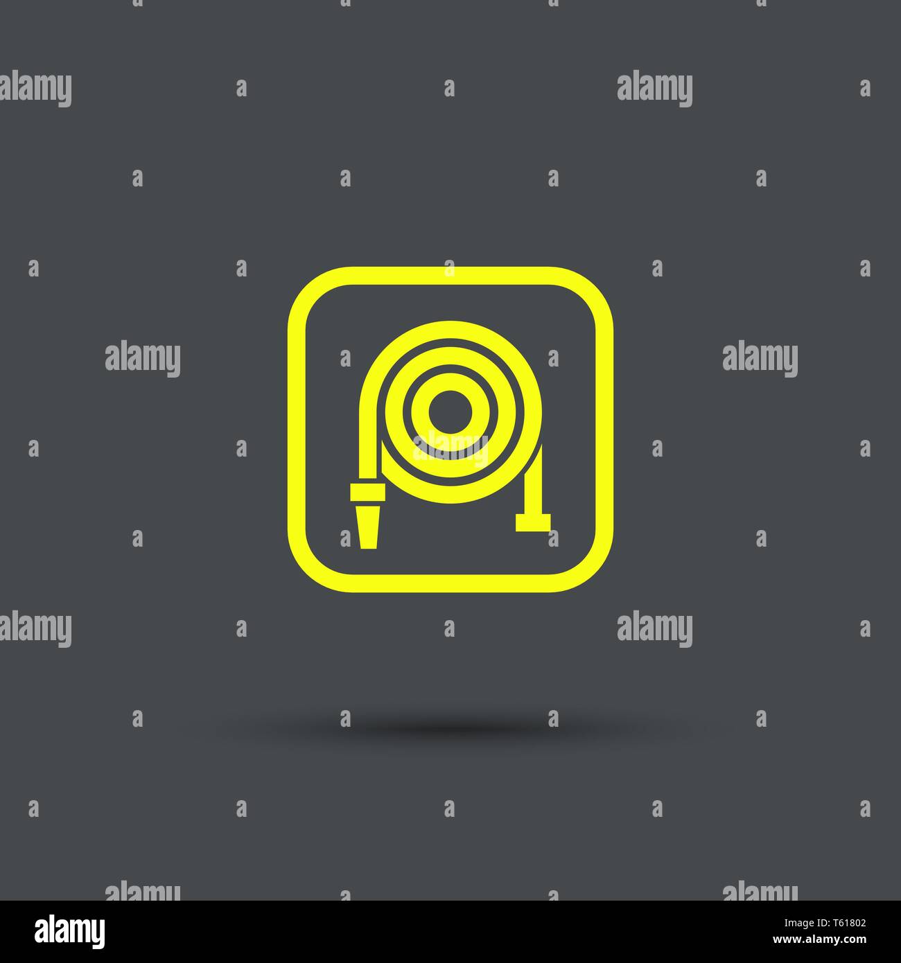 Fire hose reel icon. Isolated. Yellow sign on the gray background.  Exclusive Symbols. Vector Illustration. Stock Vector