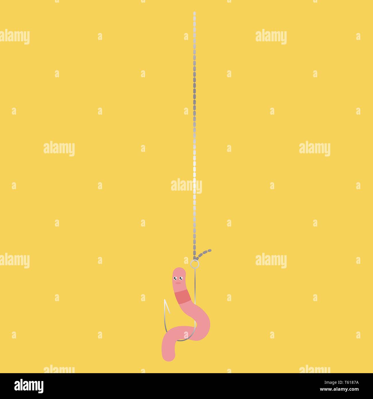 Worm on a hook, fishing bait. Vector illustration on color background. Stock Vector