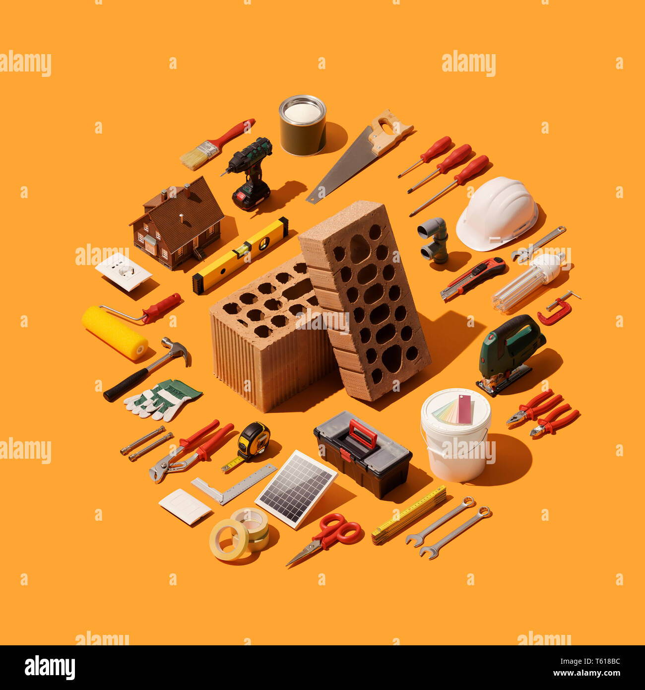 Home renovation, remodeling and DIY: bricks, isometric tools and ...
