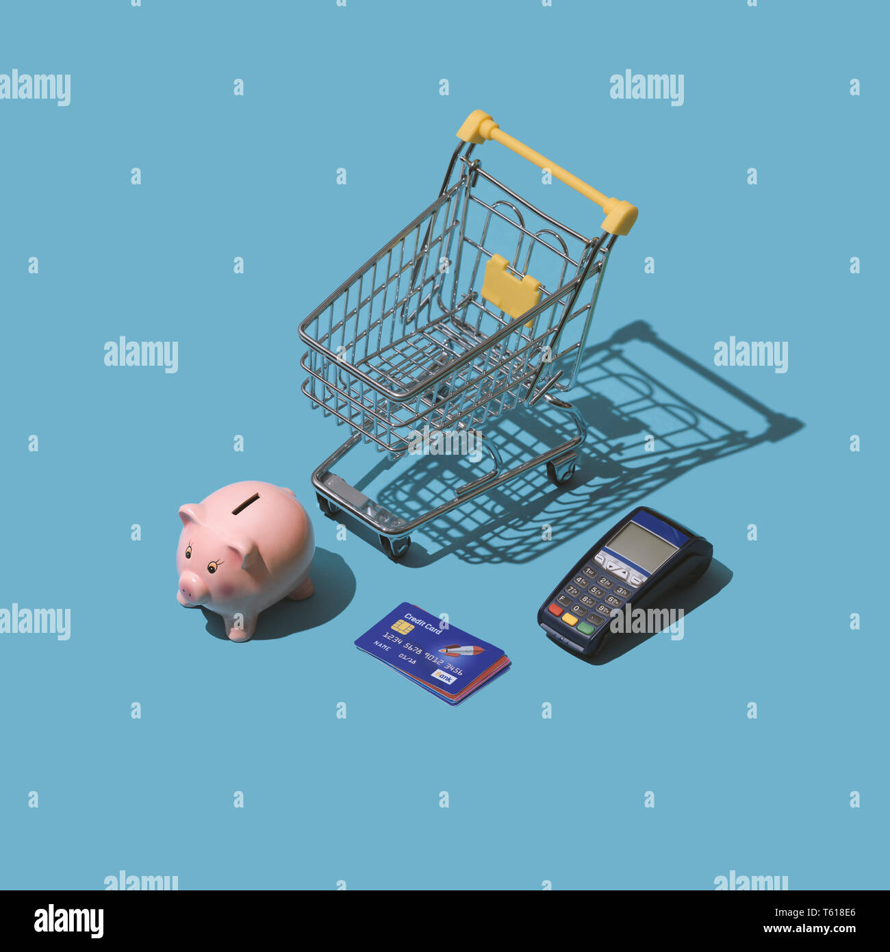 Grocery shopping with credit cards, electonic payments and POS terminal Stock Photo