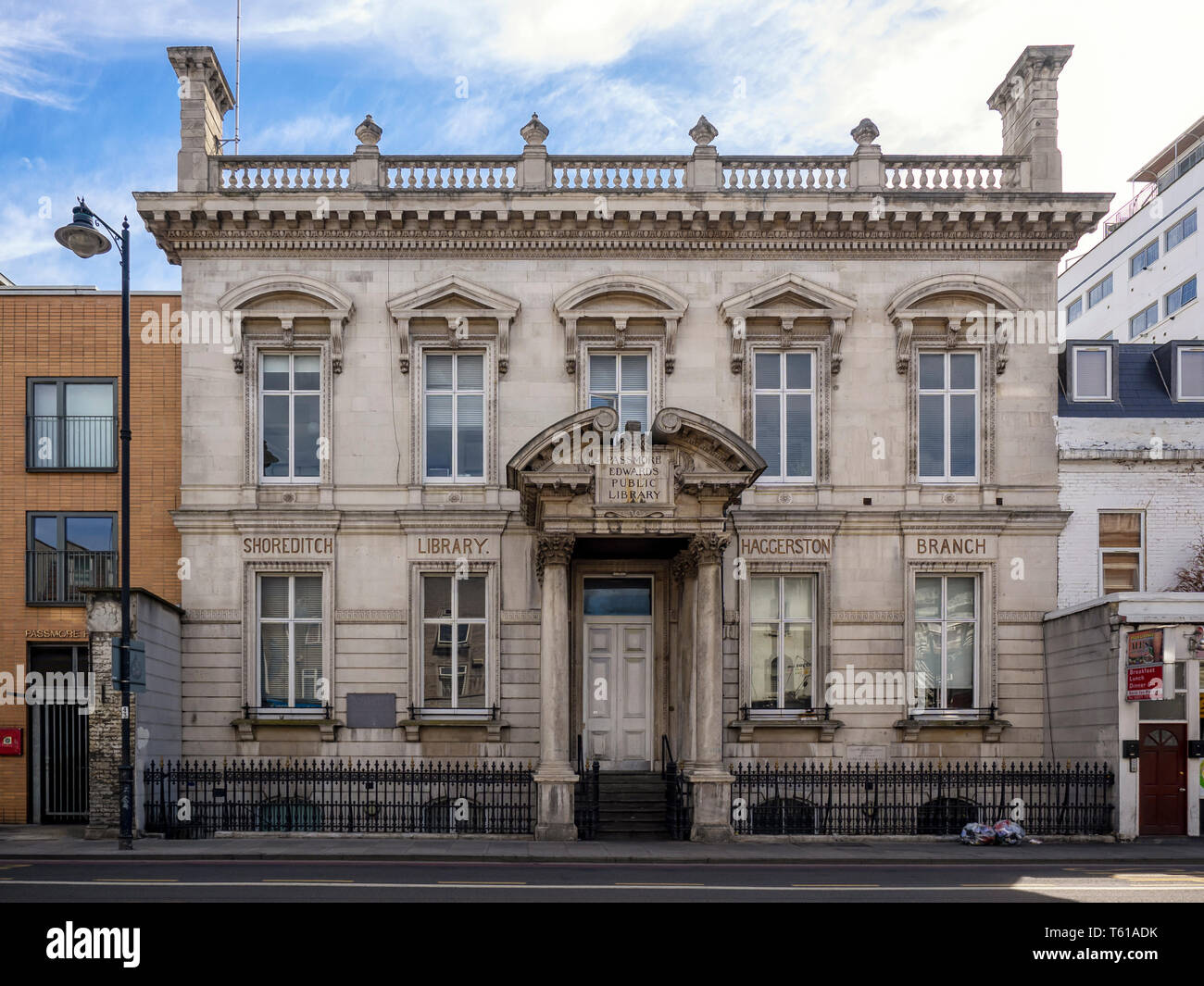 LONDON, UK - JUNE 14, 2018:  Exterior view of Shoreditch Library Haggerston Branch Building - a grade ii listed building in Hoxton Street Stock Photo