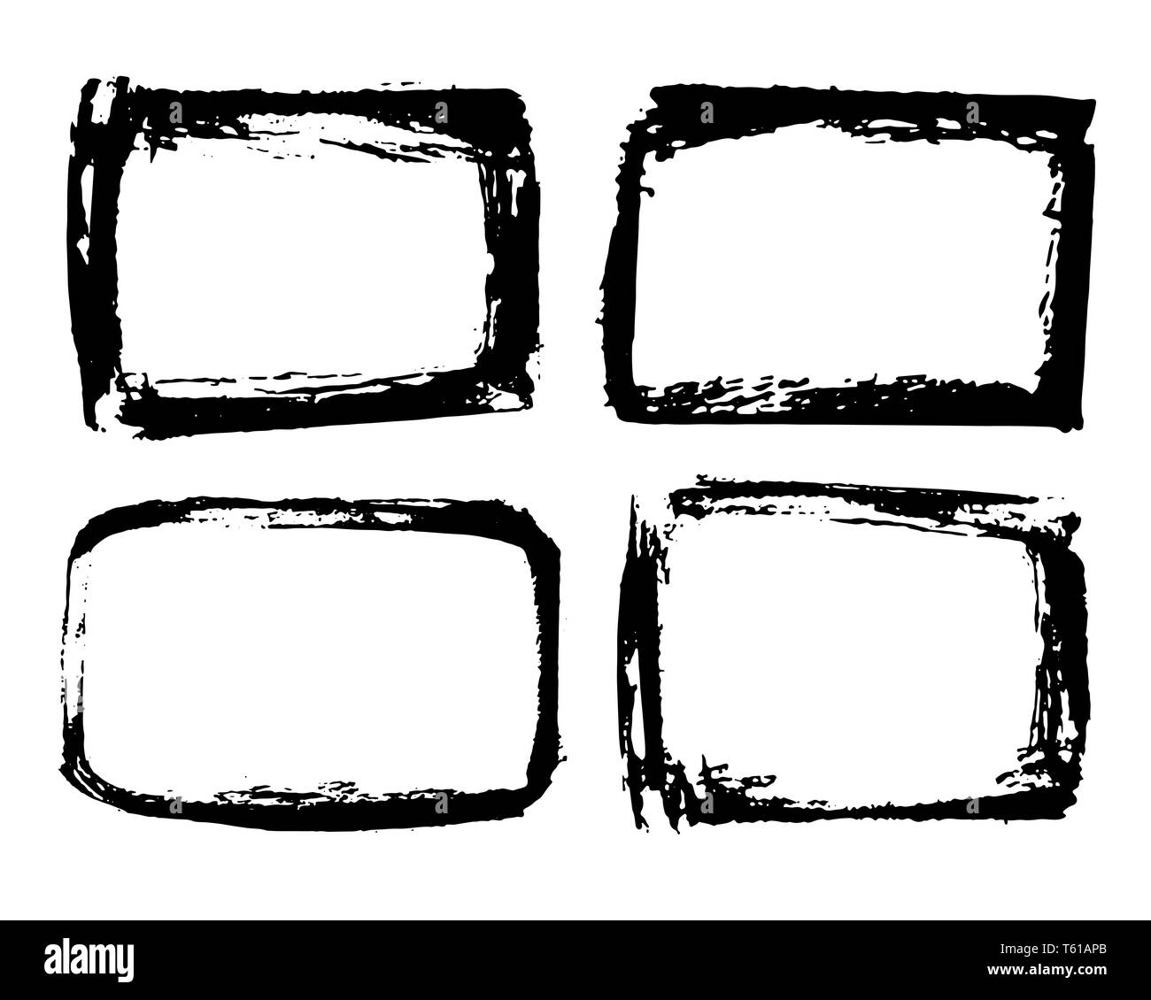 Frames and text boxes, grunge textured hand drawn elements set, vector illustration. Stock Vector