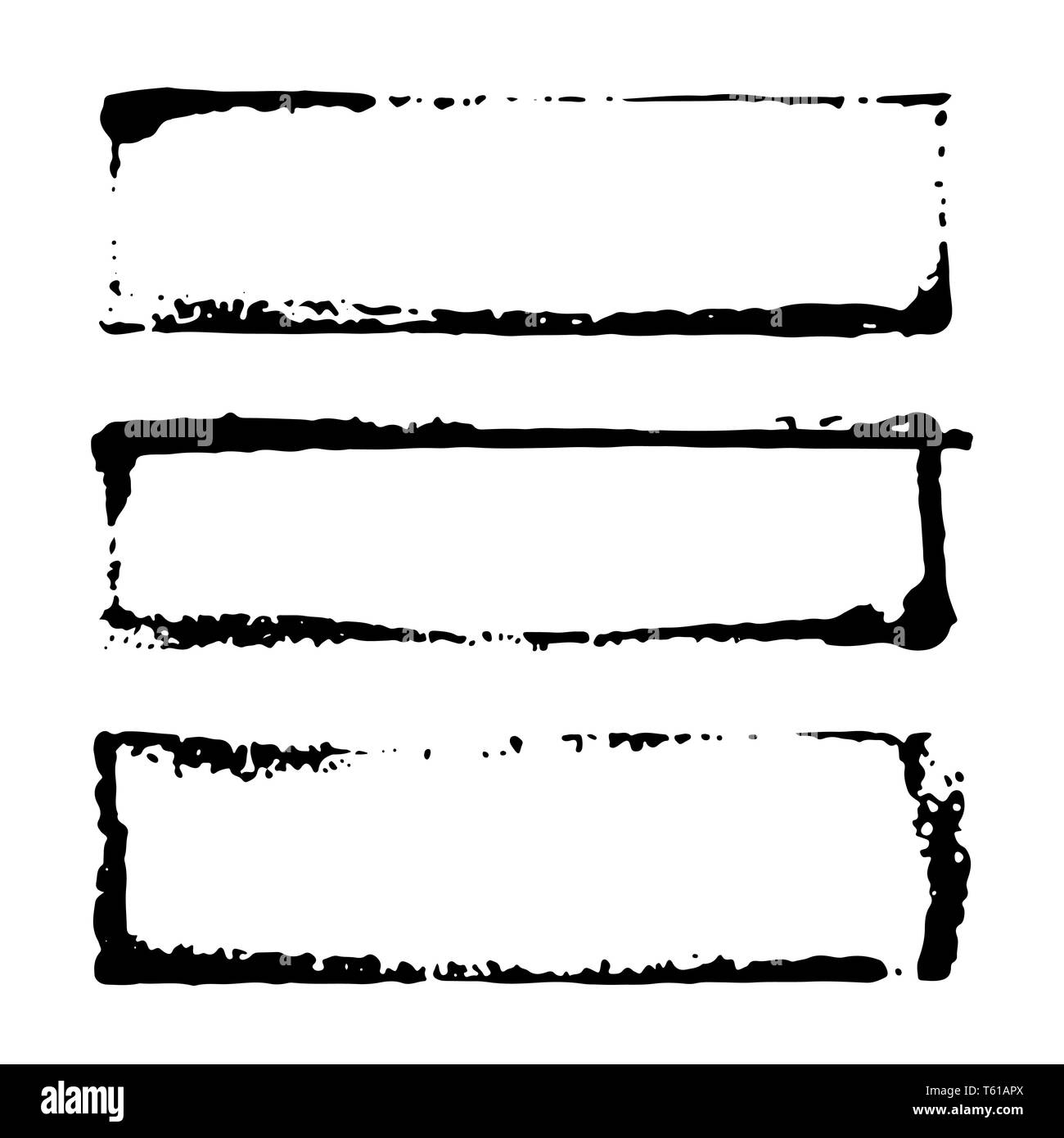 Frames and text boxes, grunge textured hand drawn elements set, vector illustration Stock Vector