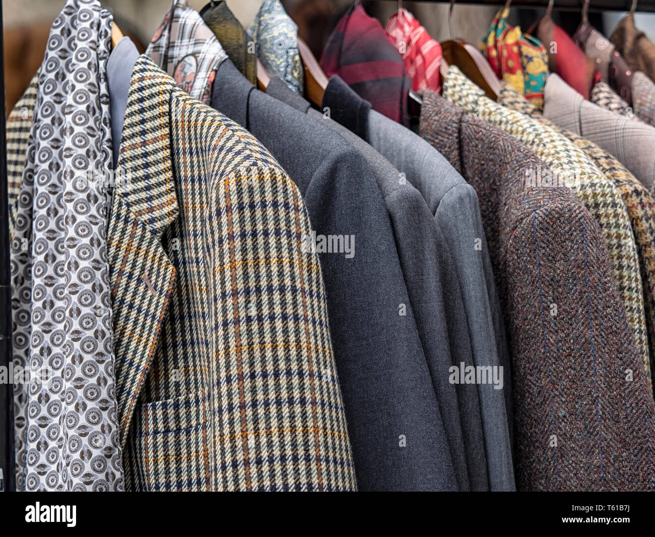 LONDON, UK JUNE 14, 2018 Men's jackets for sale at Portobello Street