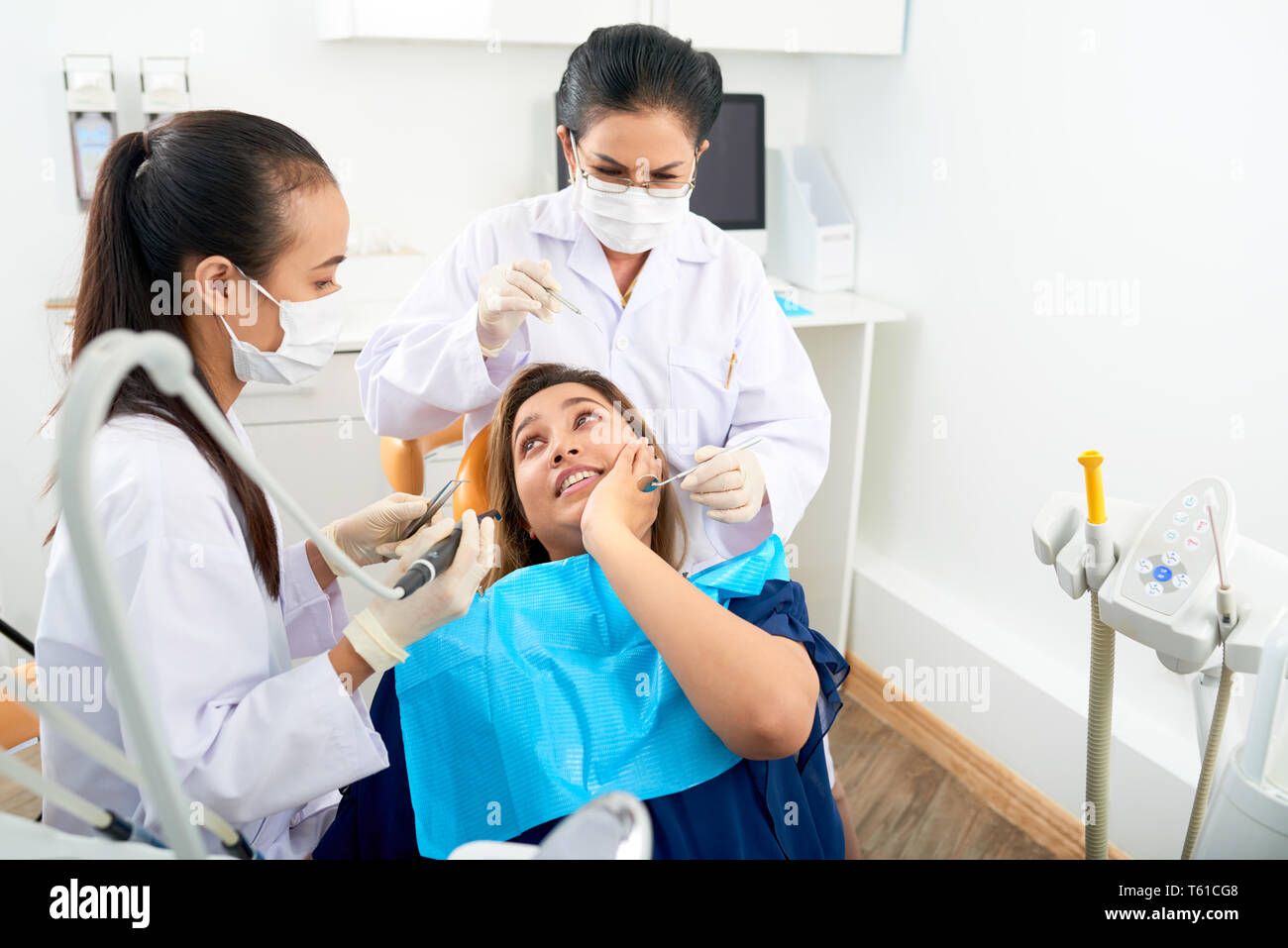 Woman with toothache waiting for treatment Stock Photo