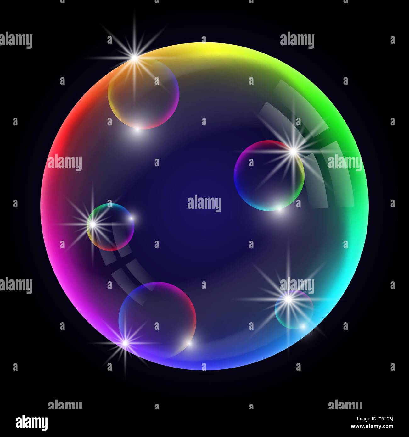 Colorful soap bubble. Vector illustration with transparent black ...