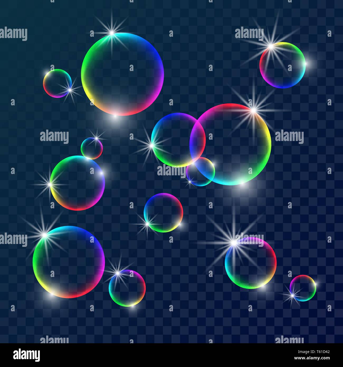 Colorful soap bubbles. Vector illustration with transparent color