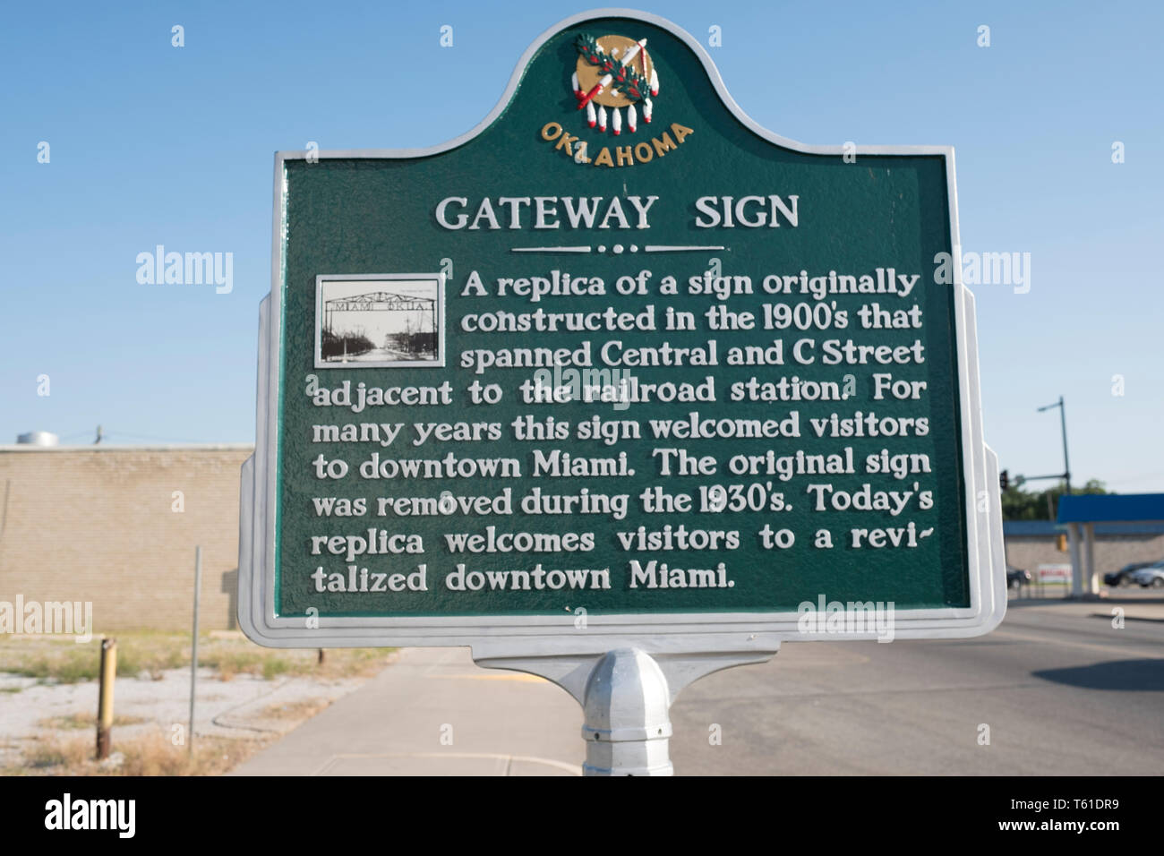 Downtown Miami, Oklahoma, sign information panel on U.S. Route