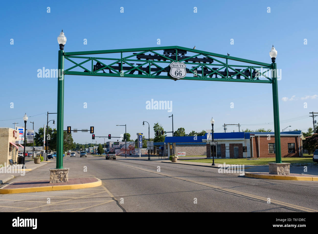 Downtown Miami, Oklahoma, sign on U.S. Route 66 Stock Photo Alamy
