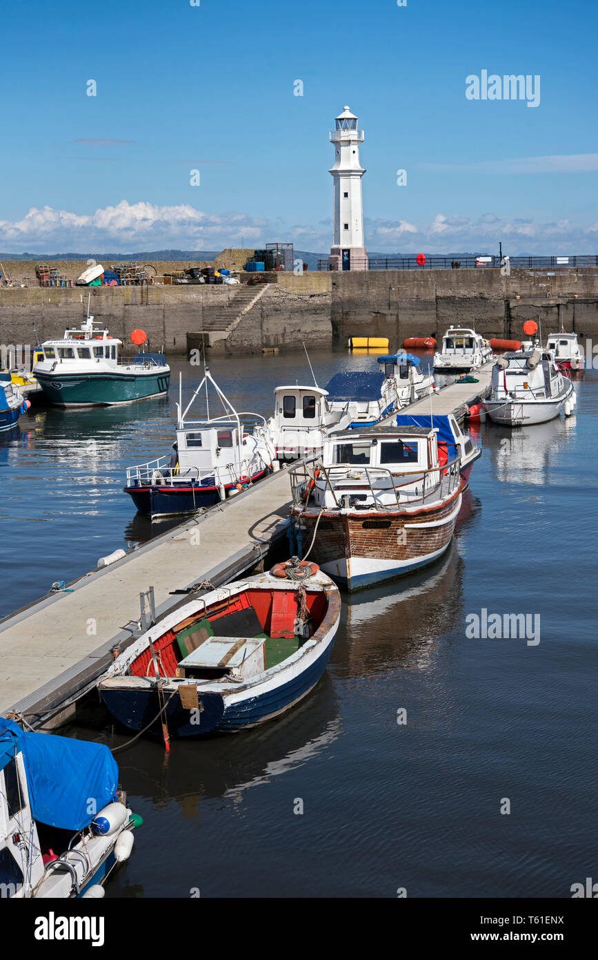 Newhaven harbour and lighthouse in Leith, Edinburgh, Scotland, UK. Stock Photo