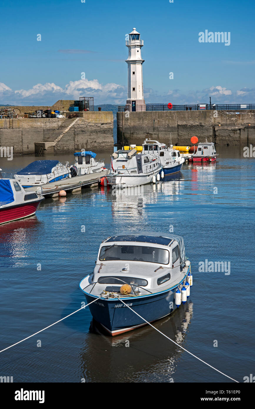 Newhaven harbour and lighthouse in Leith, Edinburgh, Scotland, UK. Stock Photo