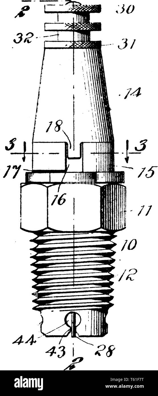 Spark Plug is electrical device that fits into the cylinder head of an internal combustion engine and ignites the gas by means of an electric spark, v Stock Vector