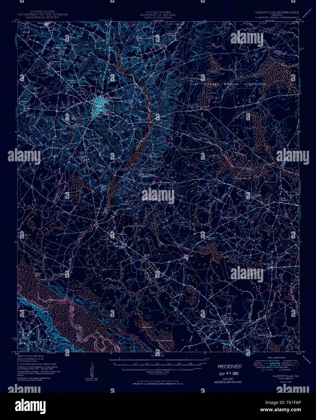 USGS TOPO Map GA Glennville 247449 1950 62500 Inverted Restoration Stock Photo Alamy