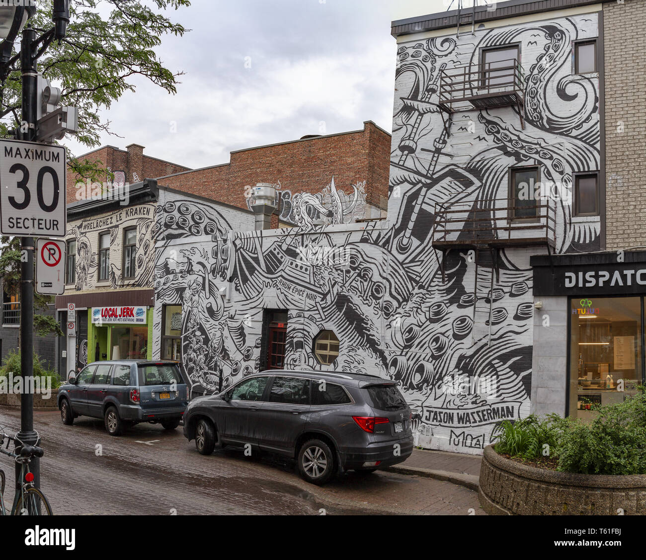 Montreal, Canada -June 24, 2018- Creative graffiti street art murals line the streets and back alleys of Montreal, the largest city in Quebec Stock Photo