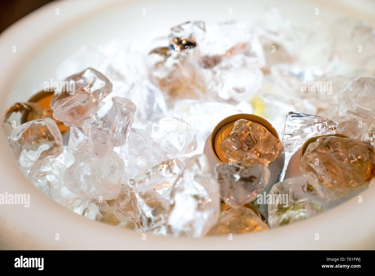 beer and beverage in the ice storage with the LED light hilight at the bottom ready to serve. Stock Photo