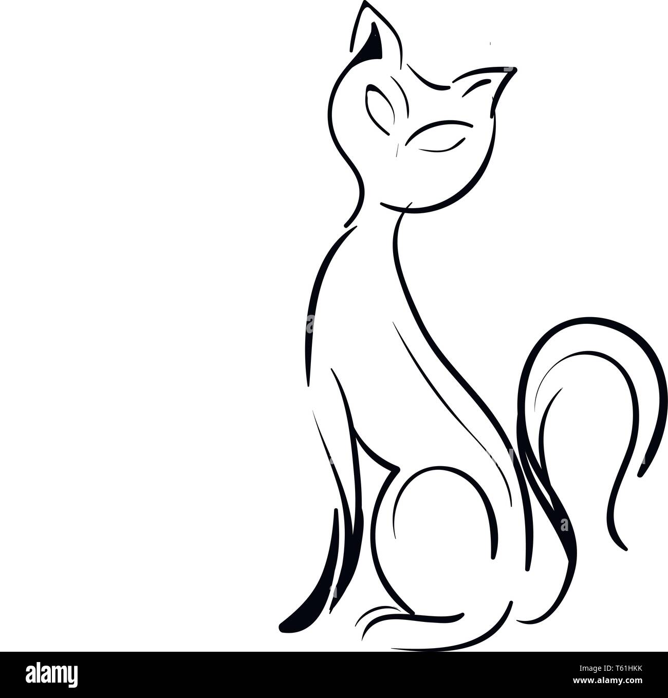 A black and white silhouette of a cat sitting upright and turned toward one side vector color drawing or illustration Stock Vector