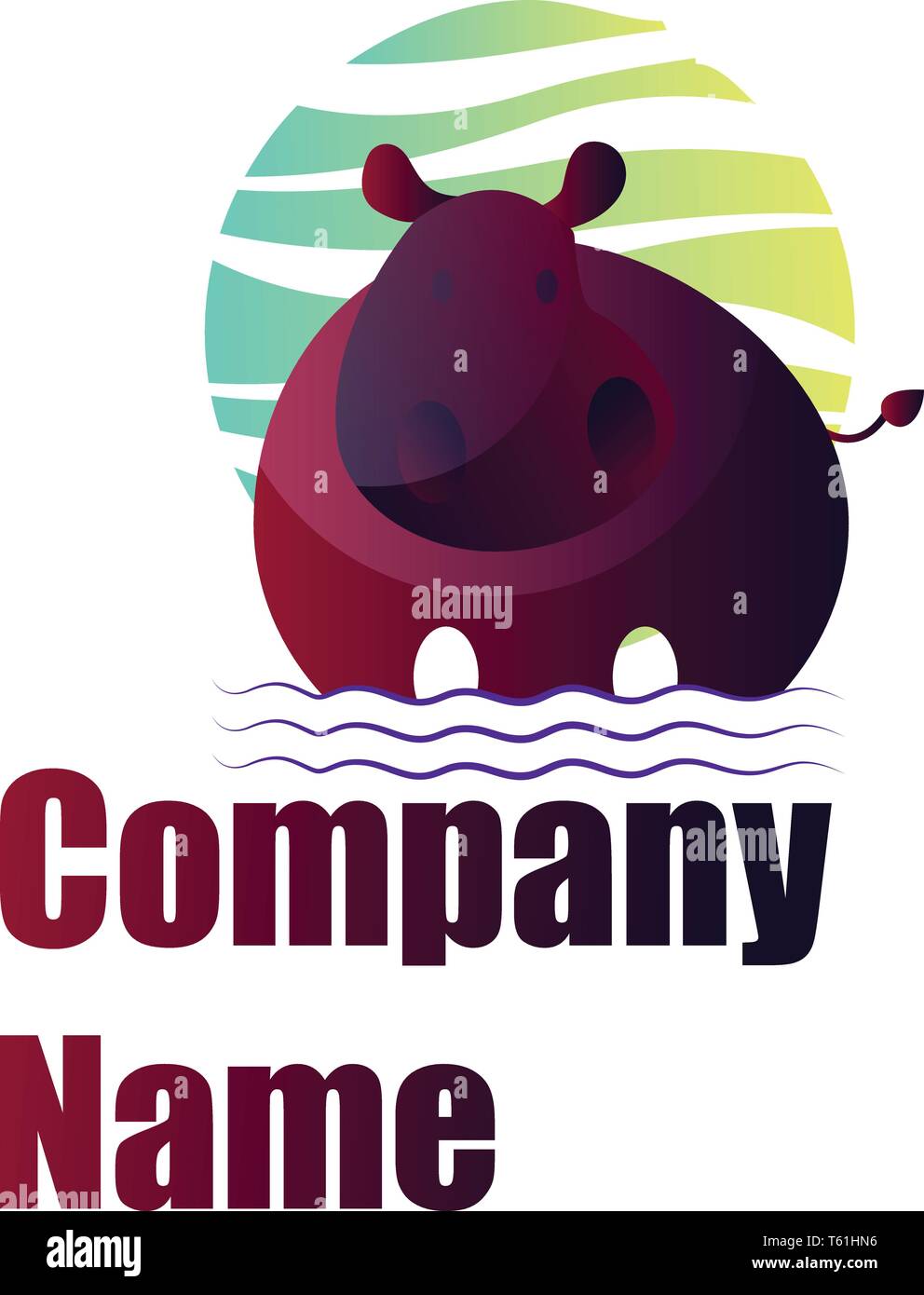 Deep purple hippo vector logo design on a white background Stock Vector